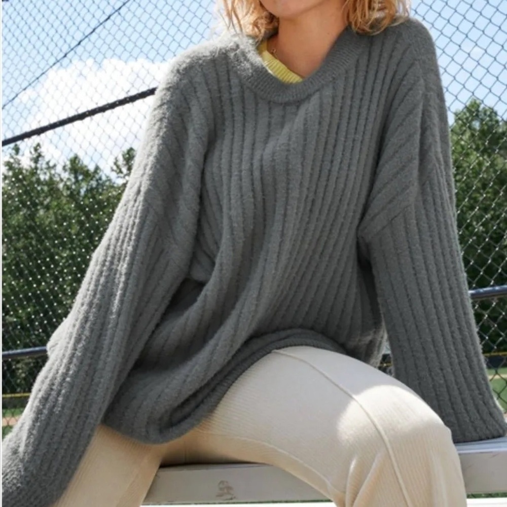 NWT Aerie super-soft sage green oversized ribbed pullover sweater size XS